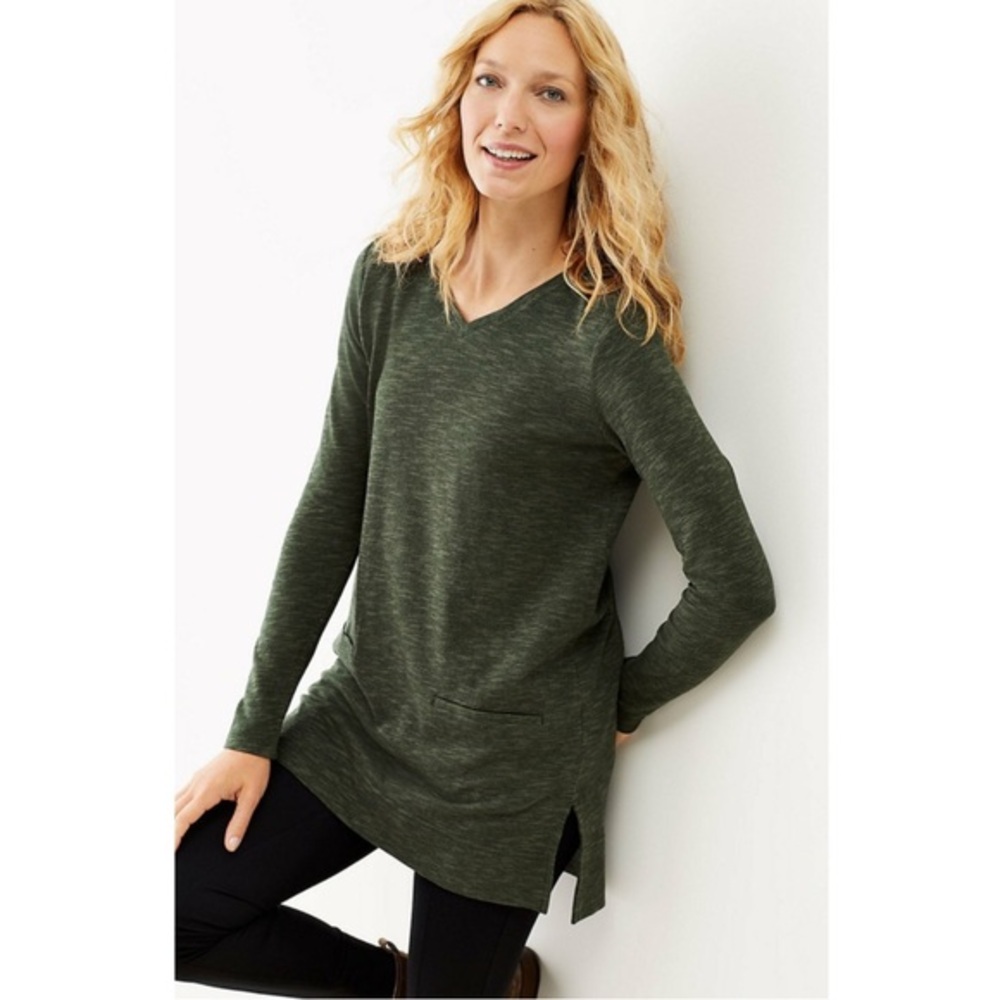 J. Jill heather green front pocket long‎ sleeve tunic sweater S